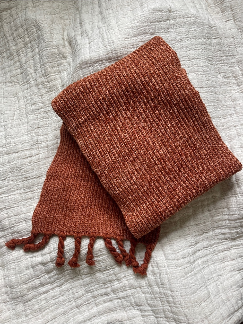 PACT 100% Organic Cotton Rust Knit Fringe Scarf